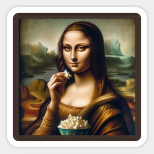 Mona Lisa's Popcorn Delight: Creative National Popcorn Day Sticker